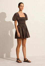 Shirred Peasant Mini Dress - Meadow - Matteau